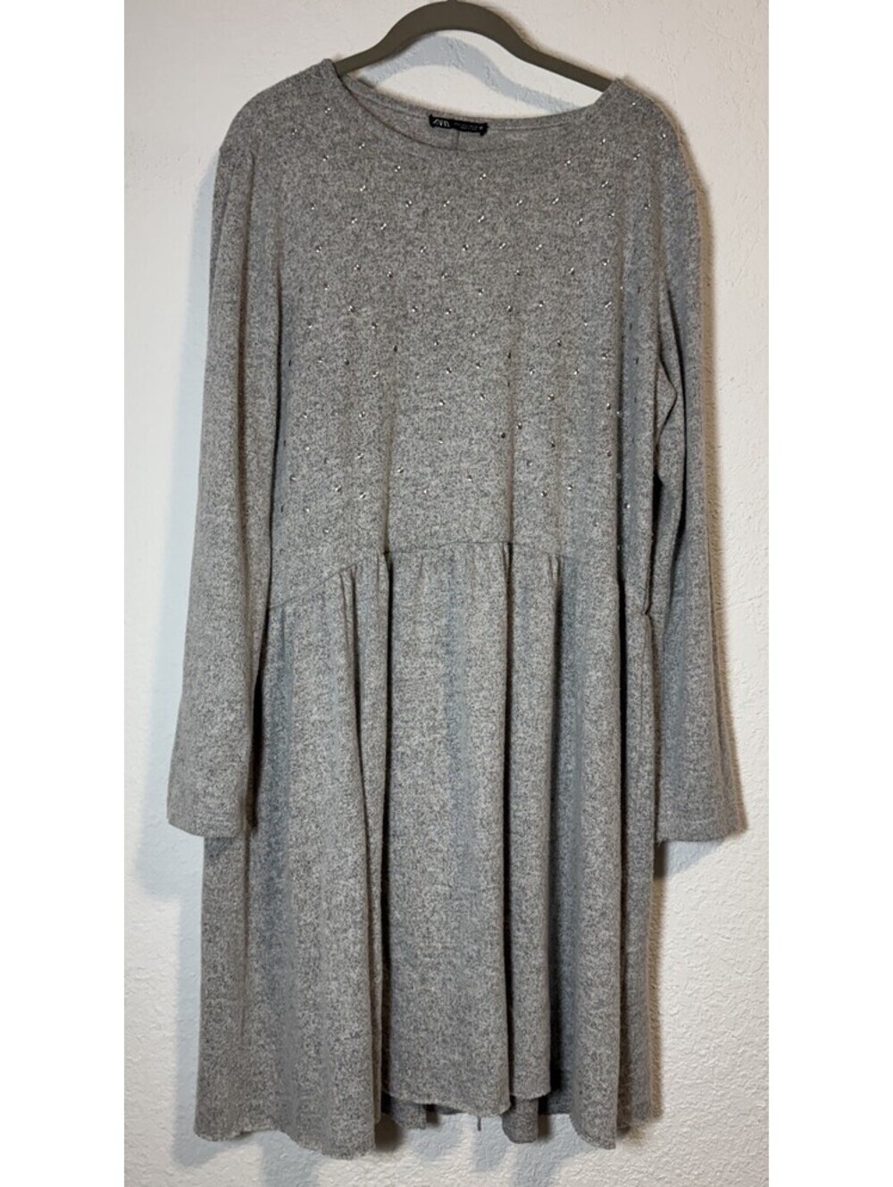 ZARA Sweater Dress Womens Size Large Gray Soft Knit Long Sleeve